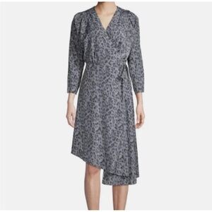 Joie Gray Leopard Print Asymmetric Wrap Dress - size Medium
